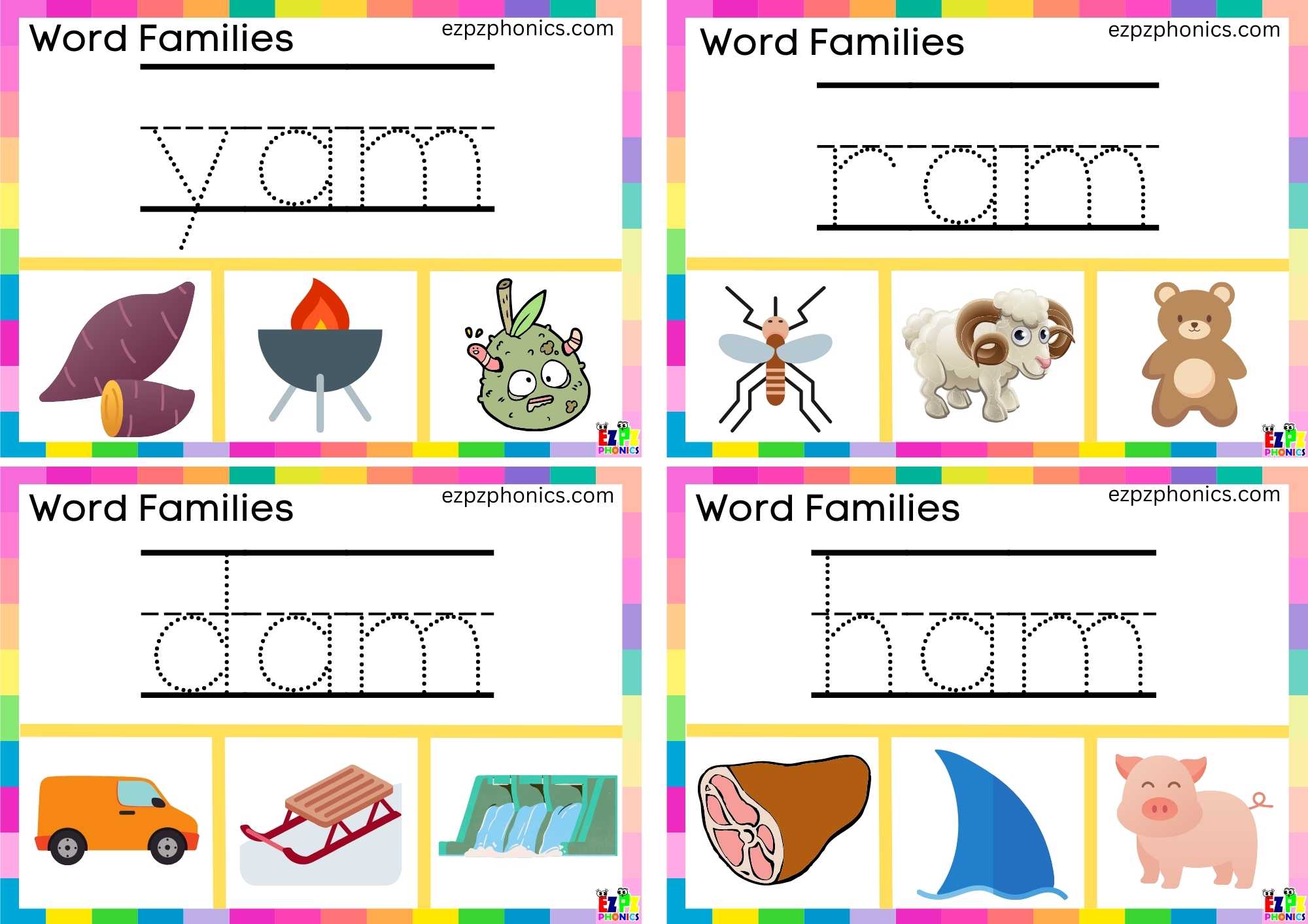 Word Family am Write the words and clip the image clip cards set 1